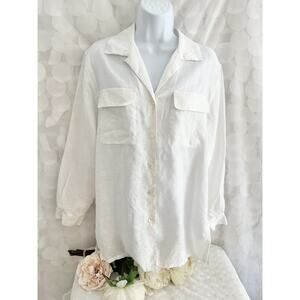 100% Linen Jones New York Women’s Small White Long Sleeve Button Front Blouse